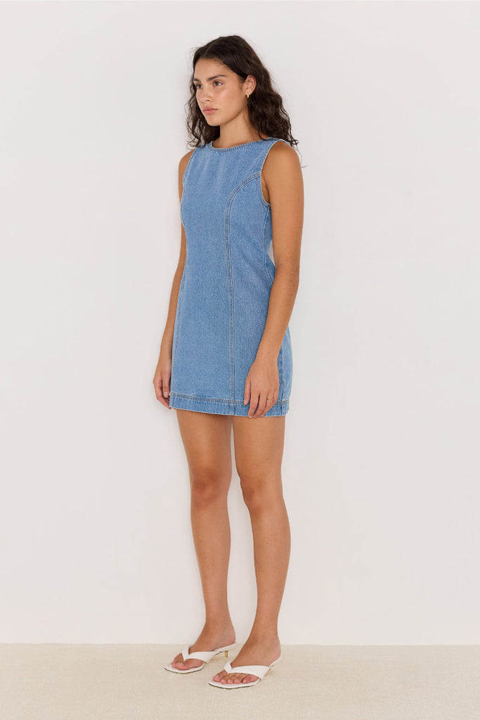 Shop Miles Mid Blue Sleeveless Denim Mini Dress