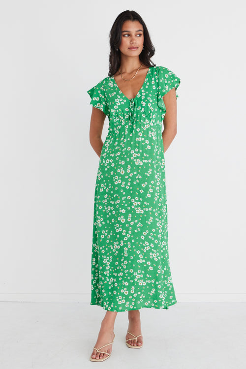 Ovation Green Floral Flutter SS Keyhole Tie Dress WW Dress Among the Brave   