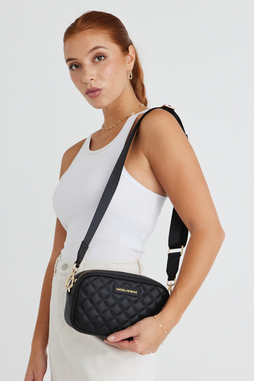 Paris Black Leather Diamond Quilted Bag ACC Bags - All, incl Phone Bags Among the Brave   