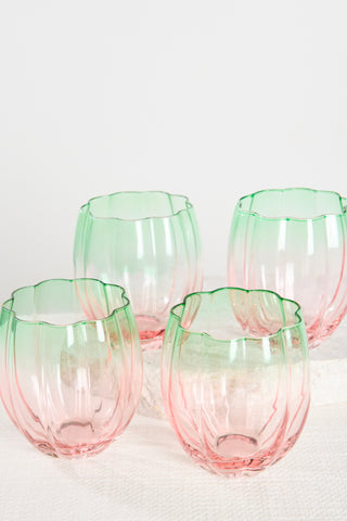 Petal Watermelon Stemless Wine Glass Set 4