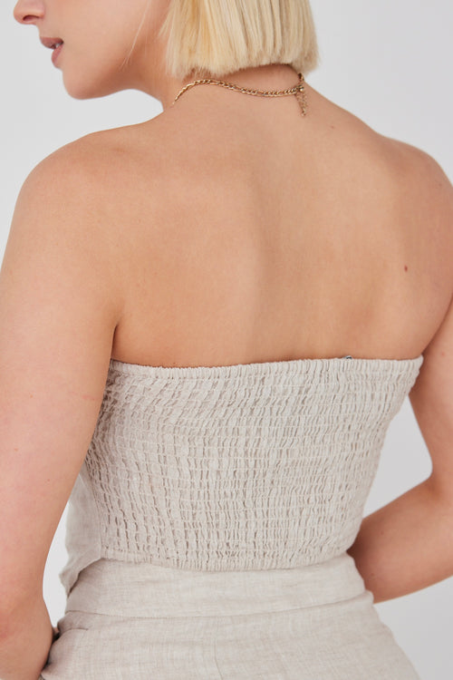Pocket Natural Linen Strapless Top WW Top RE:Union   