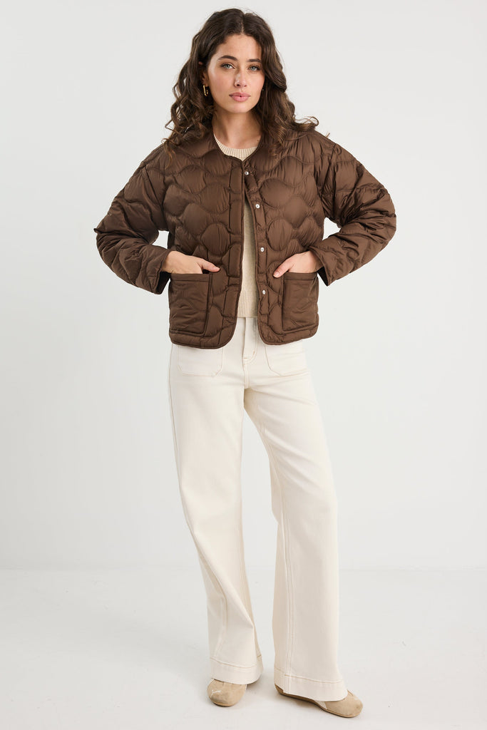 Shop Premium Chocolate Down Filled Quilted Puffer Jacket | Flo & Frank
