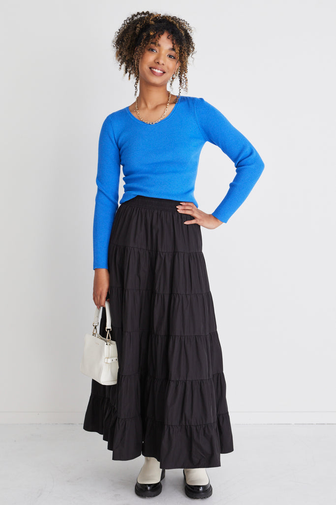 Castro Black Cotton Poplin Multi Tiered Maxi Skirt – Flo & Frankie