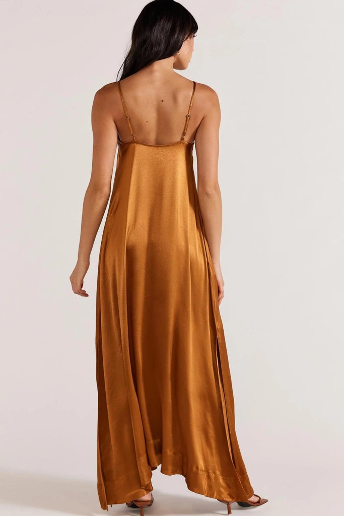 Shop Rayna Copper Satin Strappy Maxi Dress Online Flo & Frankie