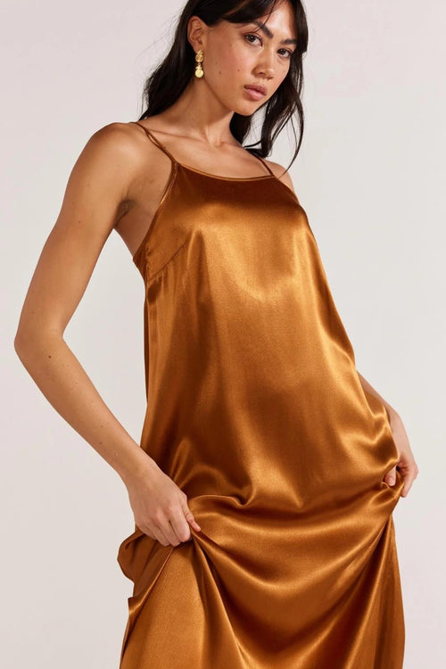 Rayna Copper Satin Strappy Maxi Dress WW Dress Staple The Label   