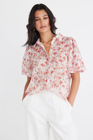 Rested Red Lillies Bubble Sleeve Shirt WW Top Among the Brave   