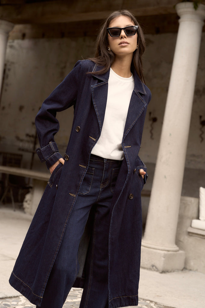 Shop Rodeo Indigo Denim Trench Coat Flo Frankie