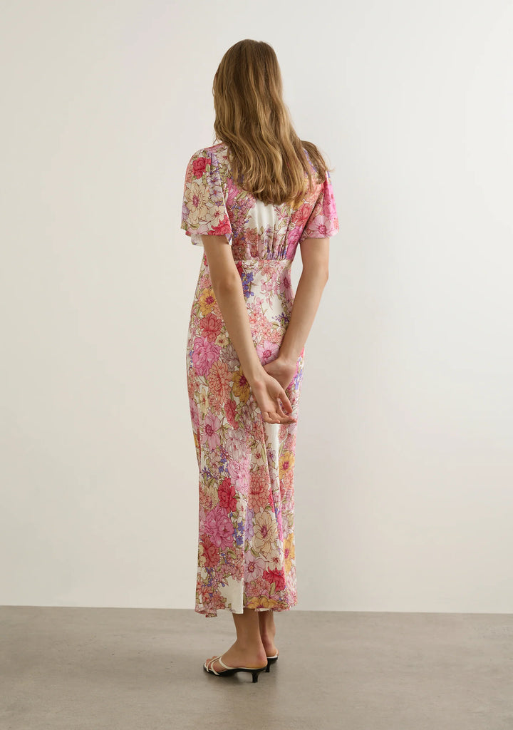 Shop Calais Pink Floral V Neck Flutter Sleeve Midi Dress | Flo & Frank Shop Calais Pink Floral V Neck Flutter Sleeve Midi Dress | Flo & Frank