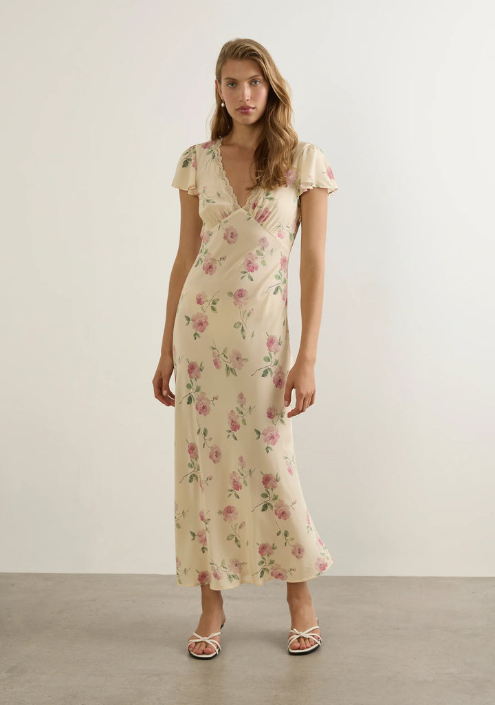 Cream Floral Lace Midi Dress main image 1