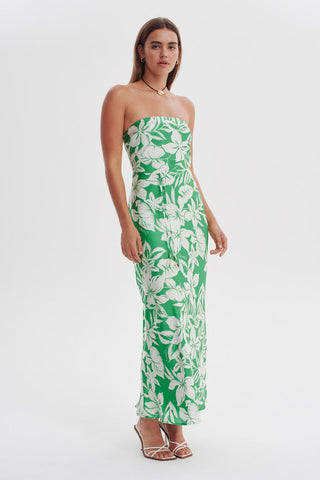 Sofia Green Palm Strapless Maxi Dress WW Dress Ownley   