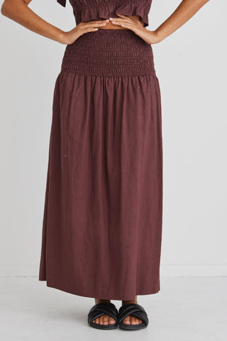 Seville Raisin Shirred Waist Maxi Skirt
