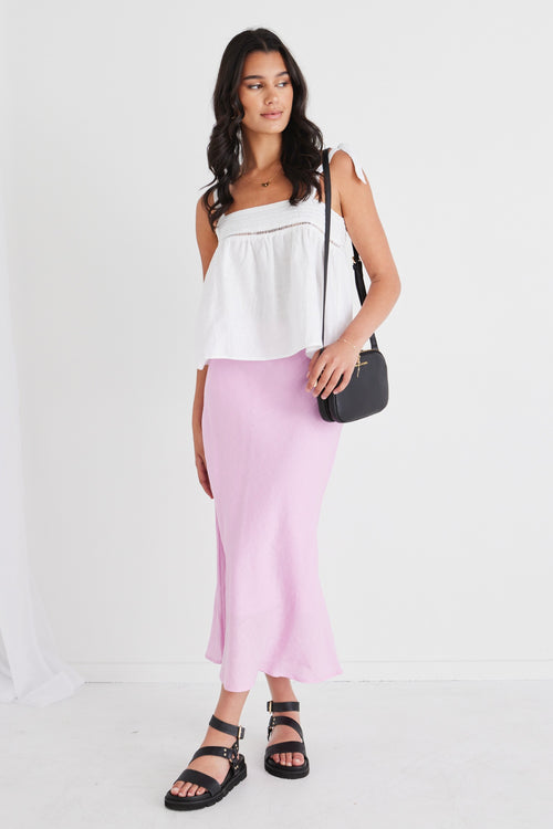 Soulmate Pink Lilac Linen Bias Midi Skirt WW Skirt Among the Brave   
