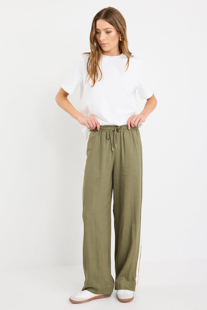Vibe Khaki Linen Blend Jacquard Stripe W | Flo & Frankie
