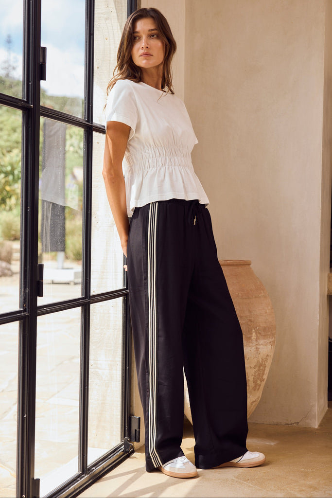 神シルエット◎ 90s~ Stripe Design Wide Slacks Vintage 90s Unisex Black Wavy Striped Graphic Lightweight Flare