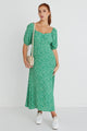 Sweetheart Green Ditsy Smocked Bodice SS Midi Dress