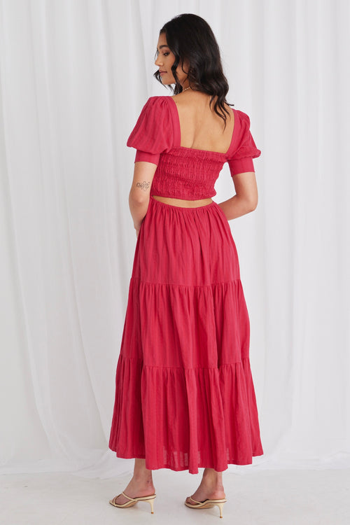 Tillie Raspberry Shirred Bodice SS Maxi Dress WW Dress Among the Brave   