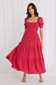 Tillie Raspberry Shirred Bodice SS Maxi Dress