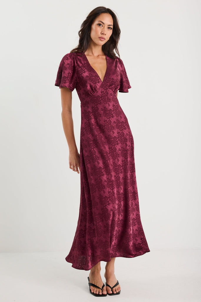 fadyen bias cut maxi dress burgundy Chiffon Mother Of The Bride Dress With Sleeves – Lisposa main image 1