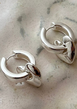 Wave Recycled Chunky Heart Hoops Silver-Plated Earrings