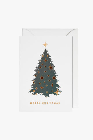 White with Green Christmas Tree Mini Greeting Card HW Christmas Oxted   