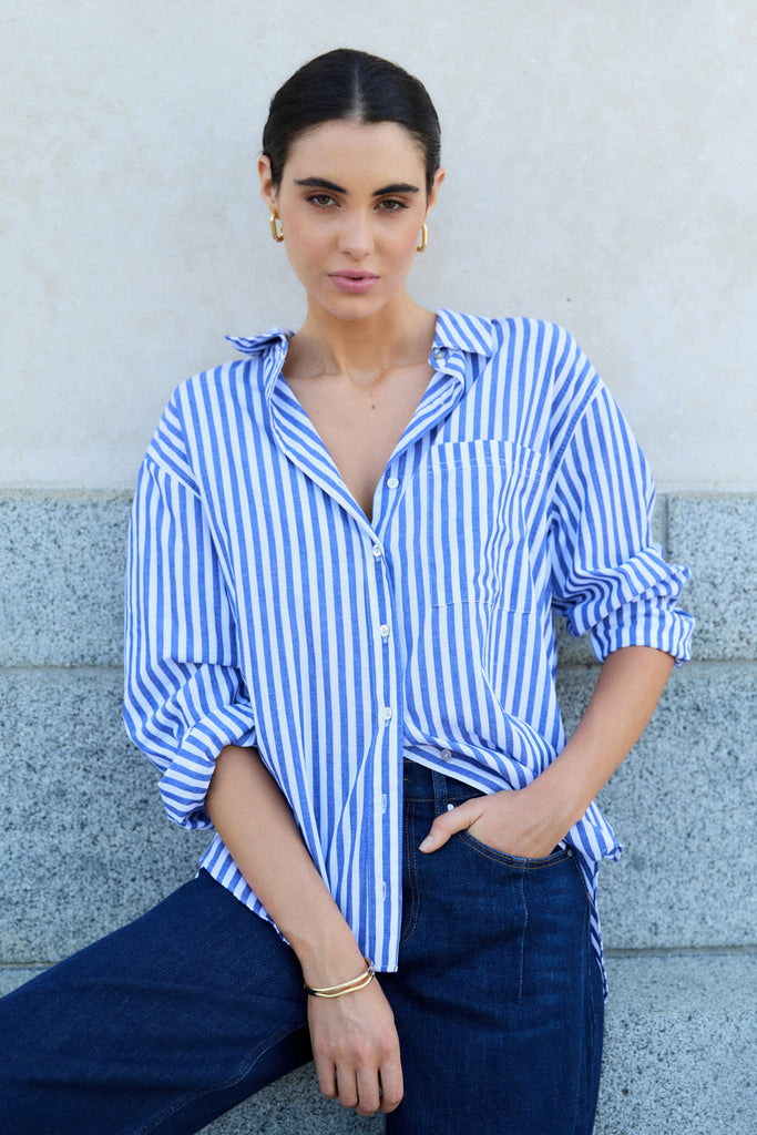 Shop You Got This Blue Stripe Cotton Oversized Shirt | Flo & Frankie