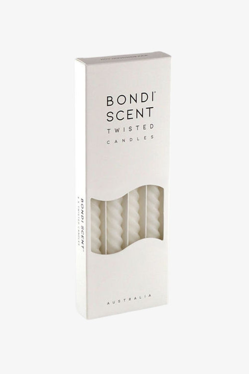 Twisted White Colour Taper Candles HW Fragrance - Candle, Diffuser, Room Spray, Oil Bondi Scent   