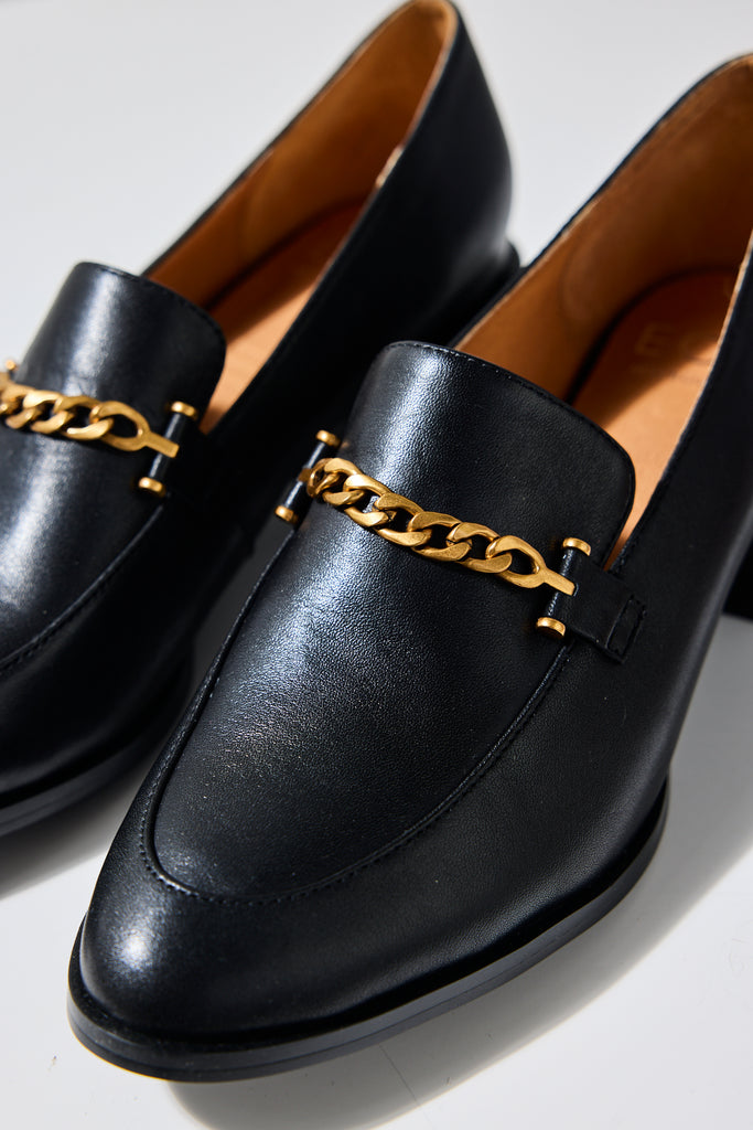 Shop Castella Black Leather Gold Chain Loafer