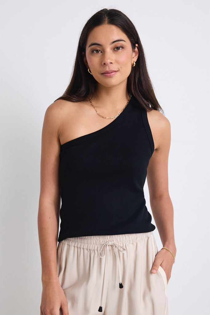 Shop Celestial Black Rib One Shoulder Tank | Flo & Frankie