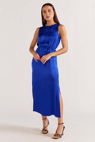 model wears Cobalt Midi Dress