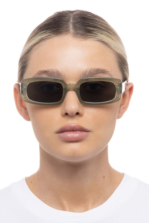 Dynamite Eucalyptus Rectangle Khaki Mono Lens Sunglasses ACC Glasses - Sunglasses Le Specs   