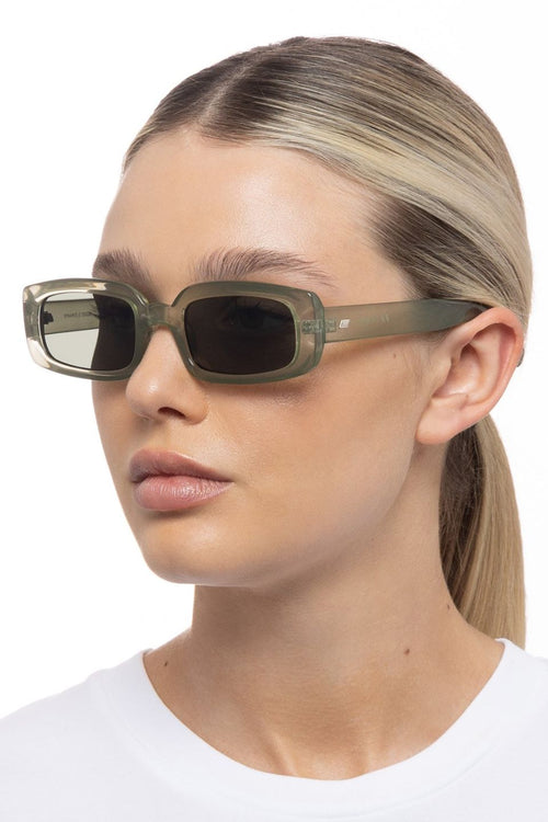 Dynamite Eucalyptus Rectangle Khaki Mono Lens Sunglasses ACC Glasses - Sunglasses Le Specs   