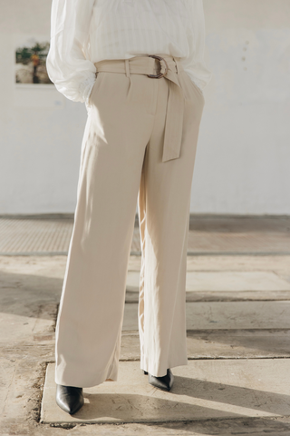 Fearless Sand Dune Pleat Front High Waist Belted Wide Leg Pant