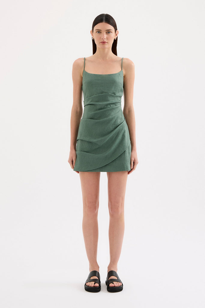 Shop Rani Emerald Strappy Linen Mini Dress