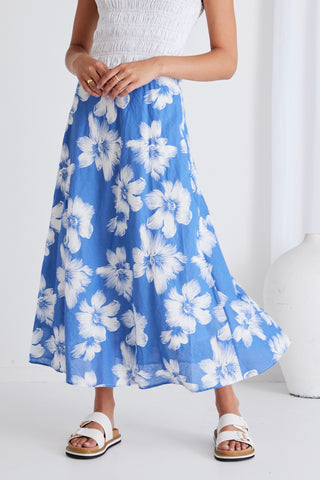 Haven Hibiscus Linen Floaty Bias Cut Maxi Skirt