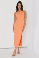 Malibu Orange Rib Twist Sleeveless Midi Dress