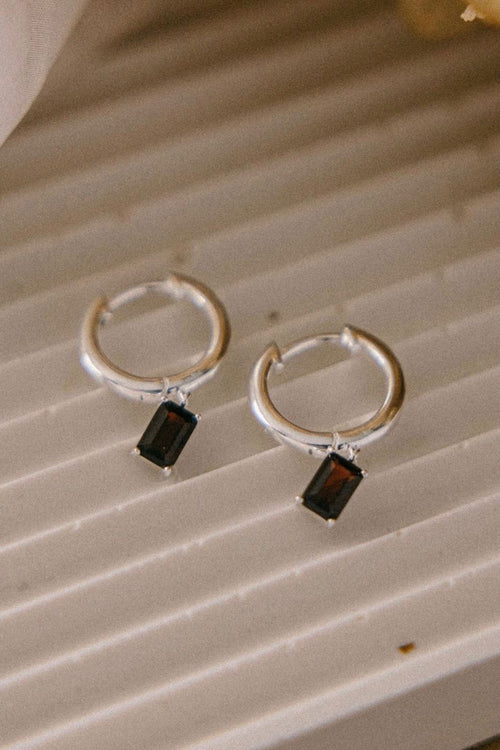 Cyprus Black Garnet Silver Huggie Earring EOL ACC Jewellery Silver Linings   