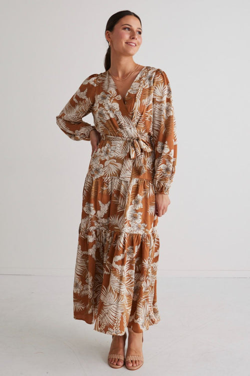 Twilight Rust Floral LS Tiered Maxi Dress WW Dress Among the Brave   