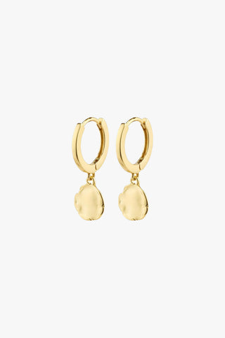 Precious Gold Huggie Hoops With Circle Pendant Earrings ACC Jewellery Pilgrim   