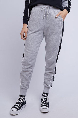 Catch Black Side  Stripe Grey Marle Trackpant WW Pants Silent Theory   