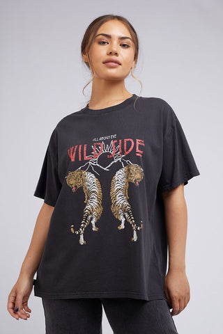 Wild Side Tiger SS Washed Black Tee WW Dress All About Eve   