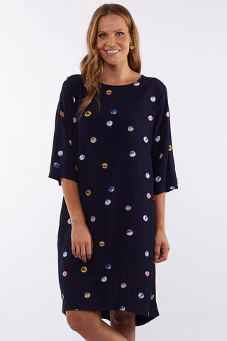 Moonlight Navy Spot Mini Crop Sleeve Dress WW Dress Elm   