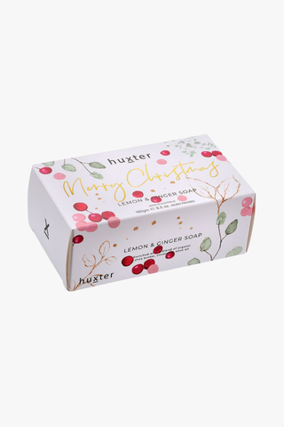 Merry Christmas Boxed Soap White with Berries Lemon + Ginger 185gm HW Christmas Huxter   