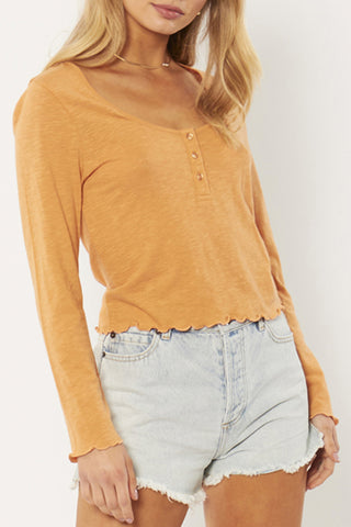 Sullivan Button Front Crop Clay Knit Top WW Knitwear Amuse Society   