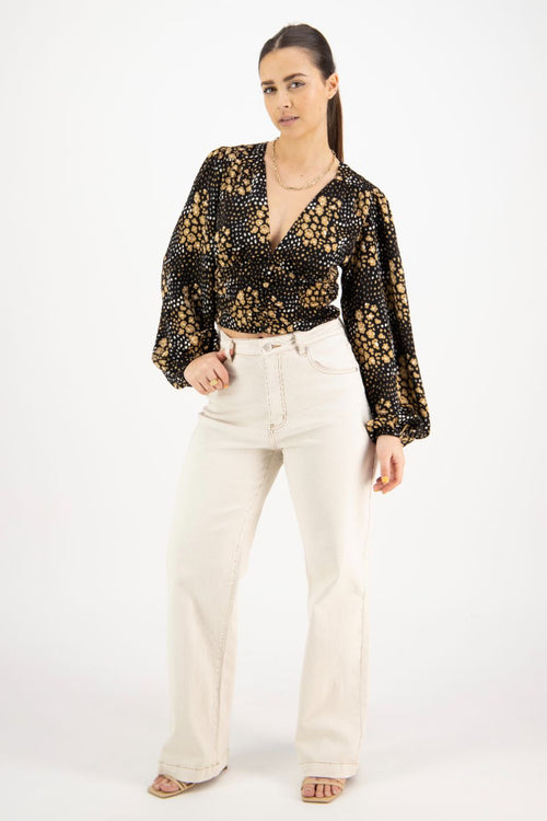 Reign Gold Spot LS Balloon Sleeve Plunge Button Front Crop Top WW Top Among the Brave   