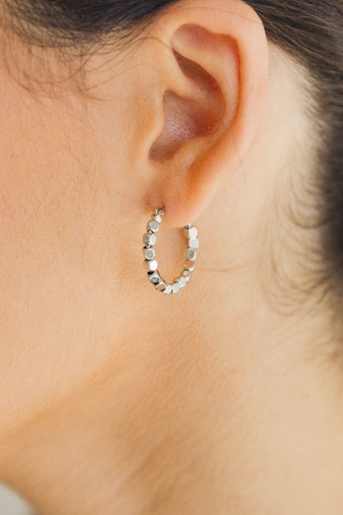 Mini Cube Beaded Hoop Rhodium Earrings ACC Jewellery Flo Gives Back 15% to Women In Need   