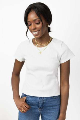 In Demand White SS Crew Neck Rib Tee WW Top Among the Brave   