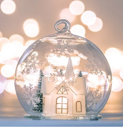 Glass White Clear 10cm Light Up Church Tree Church Globe HW Christmas Stellar Haus   