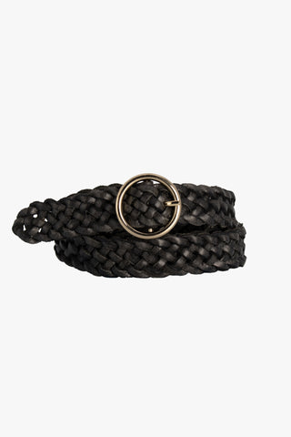 Catrina Black Braided Leather with Gold Circle Buckle Belt ACC Other - Belt, Keycharm, Scrunchie, Umbrella Loop Leather   