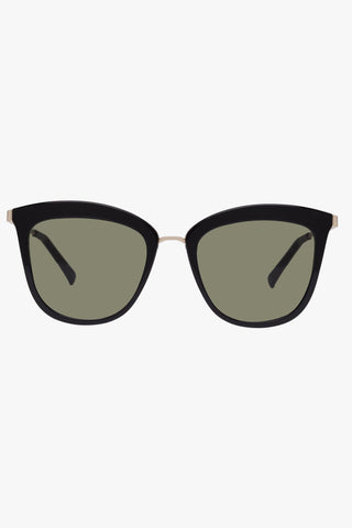 Caliente Black Gold Arms Khaki Lens Sunglasses ACC Glasses - Sunglasses Le Specs   