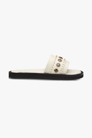 Cleo Off White Leather Slide with Gold Charms ACC Shoes - Slides, Sandals Solsana   